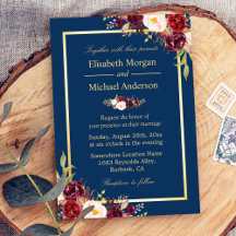 Rustic Burgundy Floral Gold Navy Blue Wedding