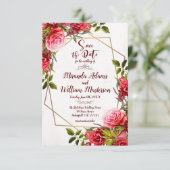 Rustic Burgundy Floral Gold Save the Date Wedding Kaart (Staand voorkant)