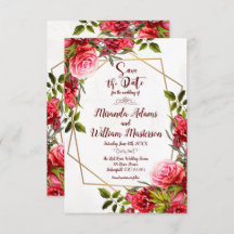 Rustic Burgundy Floral Gold Save the Date Wedding
