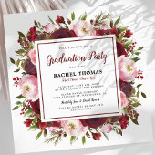 Rustic Burgundy Floral Graduation Party Kaart