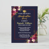 Rustic Burgundy Floral Graduation Party Kaart (Staand voorkant)