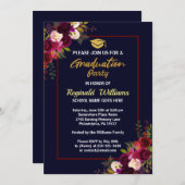 Rustic Burgundy Floral Graduation Party Kaart (Voorkant / Achterkant)