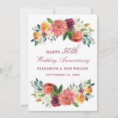 Rustic Burgundy Floral Happy Wedding Jubileum Kaart (Voorkant)