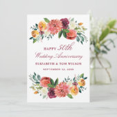 Rustic Burgundy Floral Happy Wedding Jubileum Kaart (Staand voorkant)