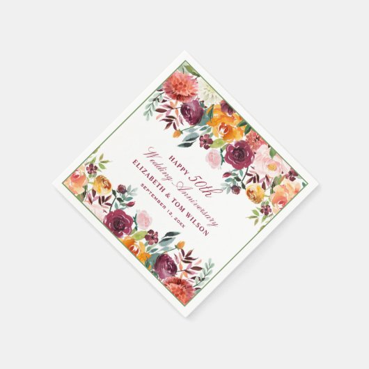 Rustic Burgundy Floral Happy Wedding Jubileum Servet (Hoek)