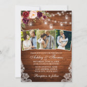 Rustic Burgundy Floral Jar Lights 3 Fotohuwelijk Kaart (Voorkant)