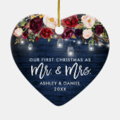 Rustic Burgundy Floral Jar Lights Kerstblauw Keramisch Ornament (Achterkant)