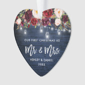 Rustic Burgundy Floral Jar Lights Kerstblauw Ornament (voorkant)