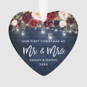 Rustic Burgundy Floral Jar Lights Kerstblauw Ornament