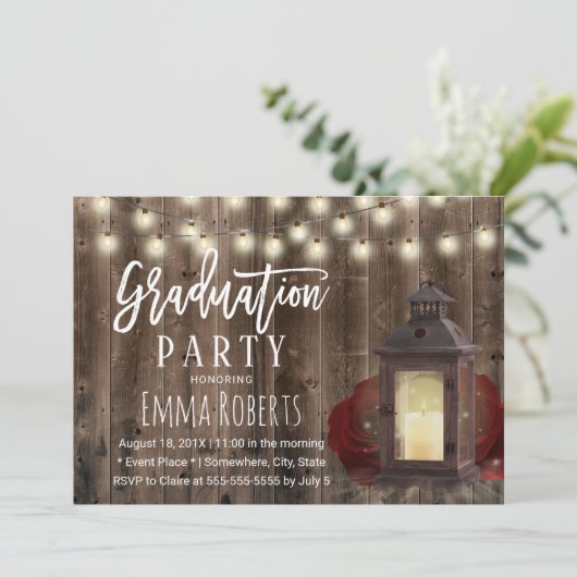 Rustic Burgundy Floral Lantern Afstuderen Kaart (Staand voorkant)