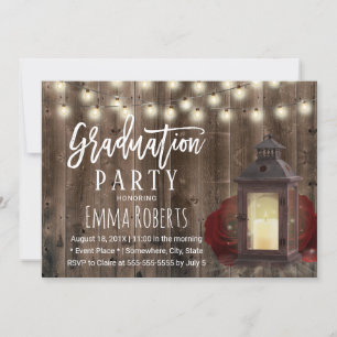 Rustic Burgundy Floral Lantern Afstuderen Kaart