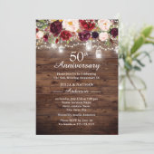 Rustic Burgundy Floral Lights 50ste Jubileum Kaart (Staand voorkant)