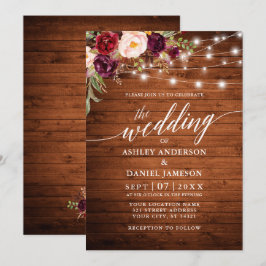 Rustic Burgundy Floral Lights Calligrafie Weddensc Kaart