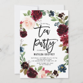 Rustic Burgundy Floral Lijst Autumn Tea Kaart
