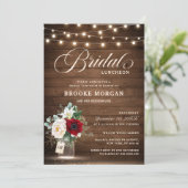 Rustic Burgundy Floral Mason Jar Bridal Luncheon Kaart (Staand voorkant)