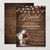 Rustic Burgundy Floral Mason Jar Bridal Luncheon Kaart (Voorkant / Achterkant)