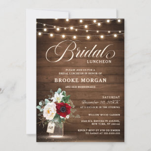 Rustic Burgundy Floral Mason Jar Bridal Luncheon Kaart