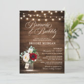 Rustic Burgundy Floral Mason Jar Brunch & Bubble Kaart (Staand voorkant)