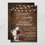 Rustic Burgundy Floral Mason Jar Brunch & Bubble Kaart (Voorkant / Achterkant)