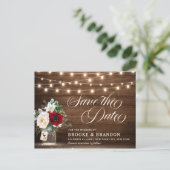 Rustic Burgundy Floral Mason Jar Save the Date Briefkaart (Staand voorkant)