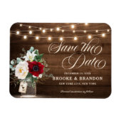 Rustic Burgundy Floral Mason Jar Save the Date Magneet (Horizontaal)