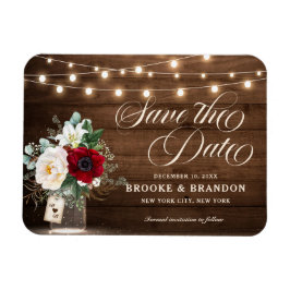 Rustic Burgundy Floral Mason Jar Save the Date Magneet