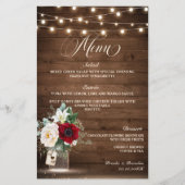 Rustic Burgundy Floral Mason Jar Wdding Menu (Voorkant)