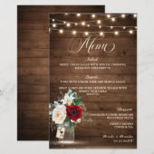Rustic Burgundy Floral Mason Jar Wdding Menu (Voorkant / Achterkant)