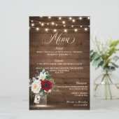 Rustic Burgundy Floral Mason Jar Wdding Menu (Staand voorkant)