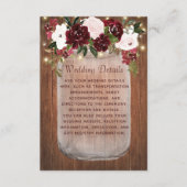 Rustic Burgundy Floral Mason Jar Wedding Details Informatiekaartje (Voorkant)