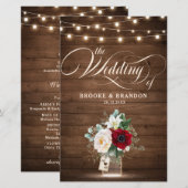 Rustic Burgundy Floral Mason Jar Wedding Programme (Voorkant / Achterkant)