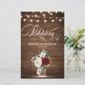 Rustic Burgundy Floral Mason Jar Wedding Programme (Staand voorkant)