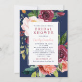 Rustic Burgundy Floral Navy Wedding Vrijgezellenfe Kaart (Voorkant)