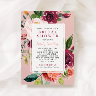 Rustic Burgundy Floral Pink Wedding Vrijgezellenfe Kaart