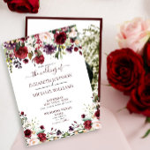 Rustic Burgundy Floral Script Photo Wedding Kaart