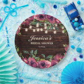 Rustic Burgundy Floral String Lights Vrijgezellenf Papieren Bordje (Feest)