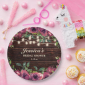 Rustic Burgundy Floral String Lights Vrijgezellenf Papieren Bordje (Feest)