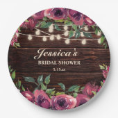 Rustic Burgundy Floral String Lights Vrijgezellenf Papieren Bordje (Voorkant)