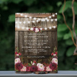 Rustic Burgundy Floral String Lights Wedding Kaart<br><div class="desc">Uitnodigingen voor een landelijke bruiloft met een rustige houten loop achtergrond,  touwtreklichten,  bogundy & roze waterverf bloemen,  uw monogram en een elegante,  bewerkbare bruiloft sjabloon. Je vindt wel overeenkomende trouwobjecten verderop op op de pagina,  maar als je niet kunt vinden wat je zoekt,  kun je contact met me opnemen.</div>