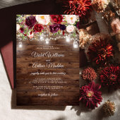 Rustic Burgundy Floral String Lights Wedding Kaart