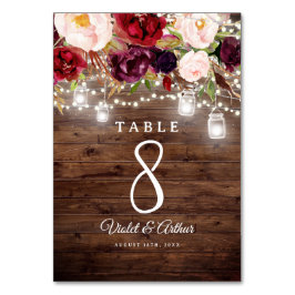 Rustic Burgundy Floral String Lights Wedding Kaart