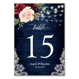 Rustic Burgundy Floral String Lights Wedding Kaart