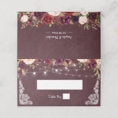 Rustic Burgundy Floral String Lights Wedding Plaatskaartje (Buitenkant ongevouwen)