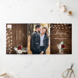 Rustic Burgundy Floral Tri-Fold Wedding Invitation Drieluik Programma