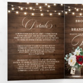 Rustic Burgundy Floral Tri-Fold Wedding Invitation Drieluik Programma (Binnenzijde eerst)