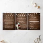 Rustic Burgundy Floral Tri-Fold Wedding Invitation Drieluik Programma (Binnen)