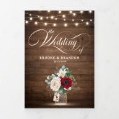 Rustic Burgundy Floral Tri-Fold Wedding Invitation Drieluik Programma (Cover)