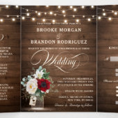 Rustic Burgundy Floral Tri-Fold Wedding Invitation Drieluik Programma (Binnenkant midden)