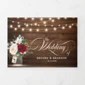 Rustic Burgundy Floral Tri-Fold Wedding Invitation Drieluik Programma (Cover)