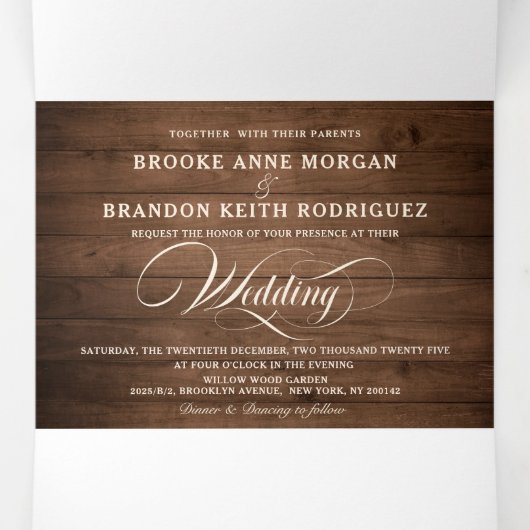 Rustic Burgundy Floral Tri-Fold Wedding Invitation Drieluik Programma (Binnenkant midden)